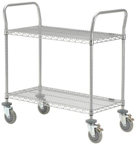 Chrome 18 x 36 in. 2 Shelf Utility Cart in Chrome Finish with Polyurethane Casters, Chrome
