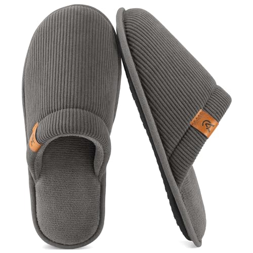VeraCosy Men's Corduroy Slippers Memory Foam Steel Grey, 10-11 UK