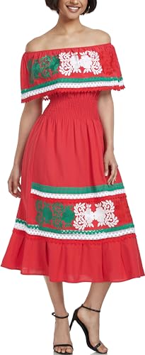 Image of YZXDORWJ Women Embroidered Mexican Peasant Casual Sexy Lace Off-Shoulder Long Dress