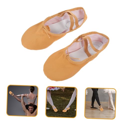 Healifty 1 Pair Girls Ballet Flats Princess Ballet Shoes Yoga Shoes Barre Ballet Shoes Stretch Canvas Ballet Slippers Shoes Sole Ballet Shoe Girl Child Practice Shoes Non-slip Light Brown2