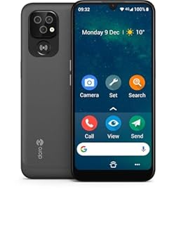 DORO - Téléphone Doro 8100 - Téléphone 4G pour Séniors - Facile à Utiliser - Touche d'Assistance avec Localisation GPS - Compatible Appareils Auditifs - Triple Caméra - Câble USB Inclus - Noir