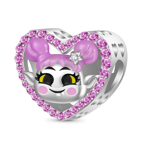 GNOCE Charm Perle Trolls König Gristle & Königin Nettles Doppelseitiger Bead 925 Sterling Silber mit Zirkonia Fit Armband/Halskette Geschenk für Mädchen/Kinder (König Gristle & Königin Nettles)