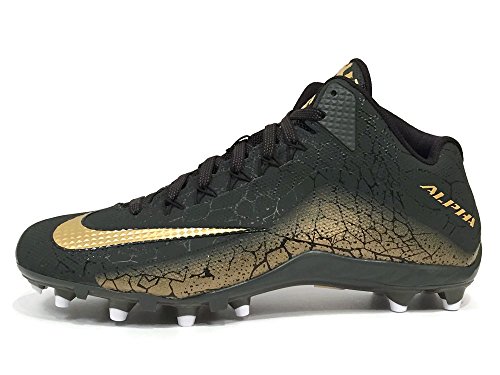 Nike Men's Alpha Pro 2 Football Cleat (9.5 M US, Black/Metallic Gold/Metallic Gold Sequoia)