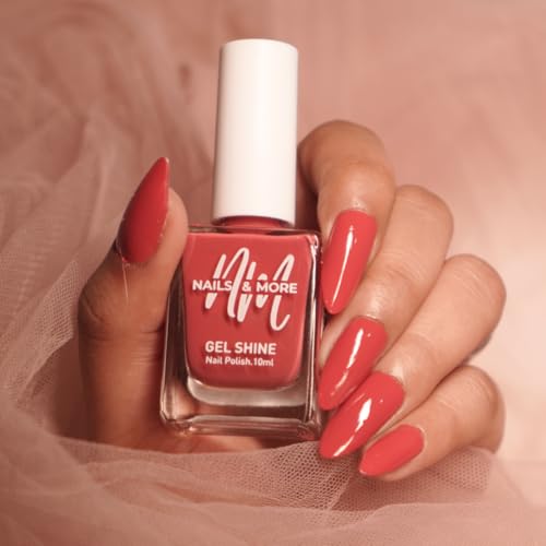 Image of Nails & More Argan Oil-Infused Gel Shine Nail Polish - Crimson Gold | Deep Red with Gold Shine | Long-Lasting, Non-Toxic, Vegan, Quick-Dry | 10ml