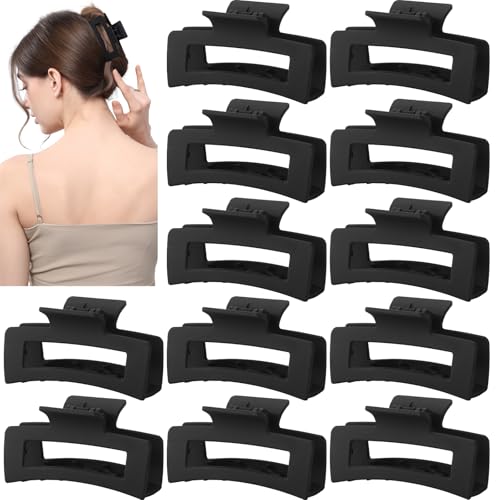 12 Pcs Black Hair Claw Clips, 3.5 Inch Matte Square Jaw