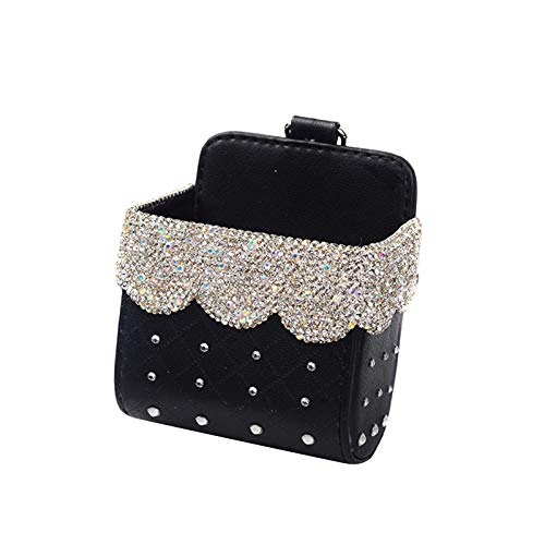 ihreesy Bling Crystal Car Air Outlet Storage Box, Multi-Purpose PU Leather Storage Box, White