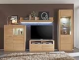 Wohnwand Senta 21 Eiche Bianco teilmassiv 4-teilig Medienwand TV-Wand Wohnzimmer Wohnmöbel TV-Möbel, Beleuchtung:mit Beleuchtung