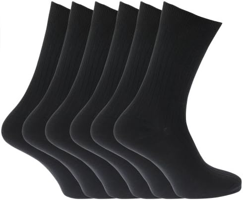 Mens 100% Cotton Ribbed Classic Socks (Pack Of 6) (UK Shoe 6-11, EUR 39-45) (Black)