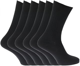 Mens 100% Cotton Ribbed Classic Socks (Pack Of 6) (UK Shoe 6-11, EUR 39-45) (Black)
