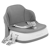 Dream On Me Cozy Pod Baby Booster Seat for 6–36 Months, Portable Travel Booster Chair with 3-Point Safety Harness & 2 Fixing Belts, for Table & Dining, Lightweight Foldable & Easy to Carry - Gray