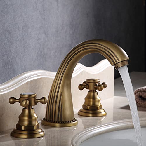 Robinets 3 trous pour lavabo mitigeur laiton eau chaude froide noir - 3