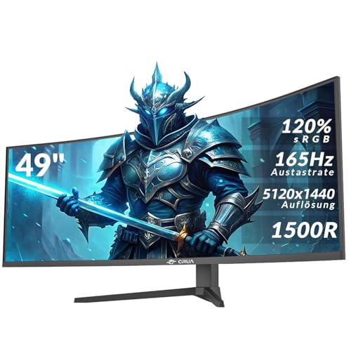 CRUA 49' Curved Gaming-Monitor | DQHD (5120 x 1440), 144 Hz/165 Hz, 1500R, 32:9, AMD FreeSync, 120% sRGB, höhenverstellbarer Ultra-Breitbildmonitor, HDMI 2.1 & DP 1.4, Wandmontage – Schwarz