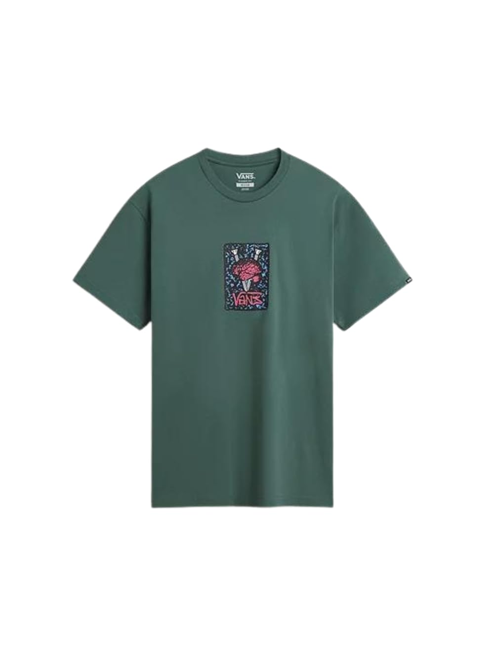 Vans Camiseta para hombre, de algodón, cuello redondo, con estampado en la parte delantera en contraste, manga corta, ajuste regular, color verde