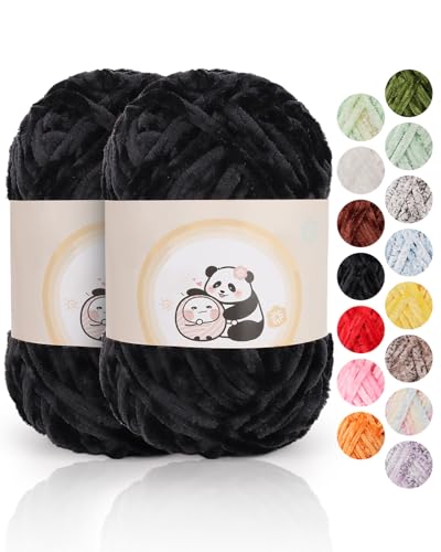 Aeelike Chenille Wolle Schwarz 2x100g