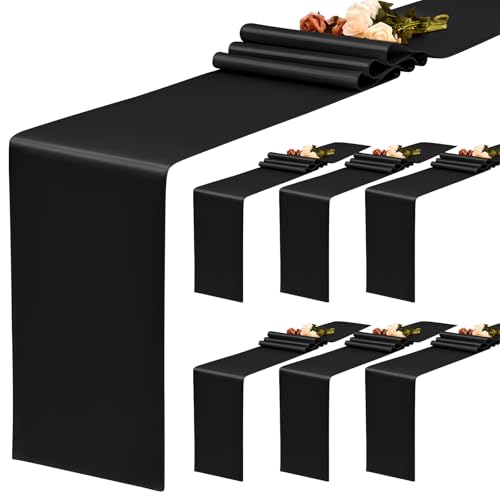 YMHPRIDE Lot de 6 chemins de Table Noirs en Satin, 30 x 182 cm de Long, Chemin de Table en Soie pour fête de Mariage, Anniversaire, Banquet, décoration de...