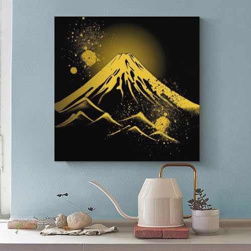 和風金の富士金運 ゴールド 山 富士山 運気 開運ポスター (2) パネル キャンバスウォールアート現代 印刷 版画 壁の絵 部屋飾り12x12inch(30x30cm) [2]