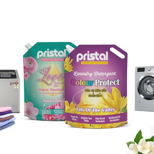 Image of Pristal 2-in-1 Laundry Care Combo - 1L Love Fabric Conditioner & 1L Color Protect Liquid Detergent | Tough on Stains, Softens Fabrics, 3D Long-Lasting Fragrance, Eco-Friendly, Singapore Formulated