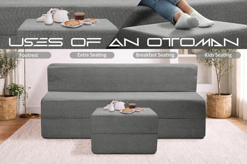 Image of Rosebell Foldable Sofa-Cum-Bed with Ottoman | 3-in-One Foldable Sofa, Lounger & Bed-6x6 Feet Four Seater- Perfect for Home & Office -Grey-Color