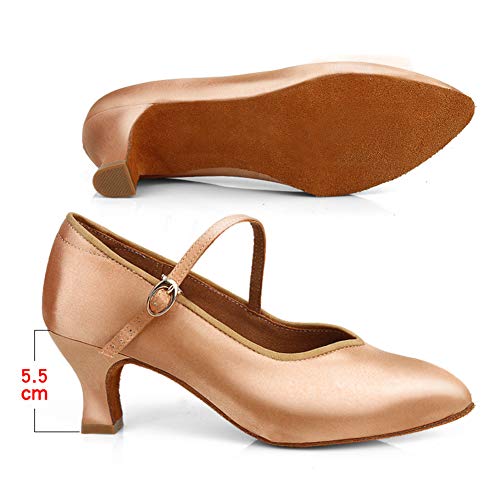 HROYL Latin Dance Shoes Women Tango Salsa Wedding Party Close Toe Ballroom Dance Pump,Model-KCBD10094