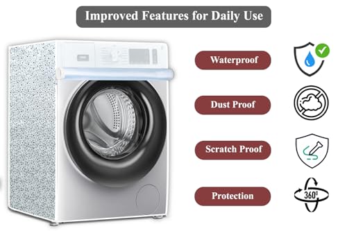 Image of The Furnishing Tree Waterproof and Dustproof PVC Washing Machine Cover Front Loading Compatible for LG, 5.5 Kg, 6 Kg & 6.5 Kg, CM-(50x63x81), Floral Pattern Bright Grey