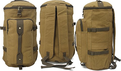 Convertible Canvas Backpack Duffle Bag Large Travel Weekend Carry Duffel 3 in 1 Rucksack - Coyote Brown3
