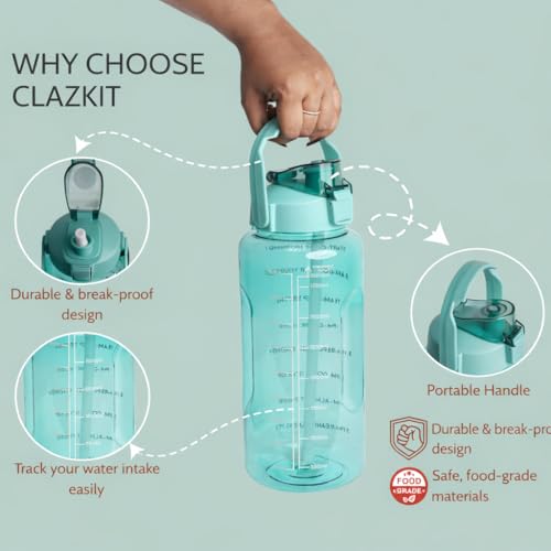Image of Motivational Water Bottle 2 Litre with Time Marker | Leak Proof BPA Free Gym Bottle | Sports Drinking Bottle with Straw & Handle for Office, Gym, School (green)