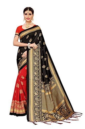ETHNICMODE Indian Women's Banarasi Art Silk Fabrics Multi-Colored Printed Sari with Blouse Piece (Fabric) SHUBHI Black