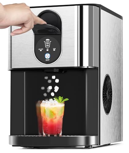 Cowsar Nugget Ice Makers Countertop, 44lbs/24H Pellet Ice Maker with Ice Dispenser, Self-Cleaning, Water Reservoir, Soft Chewable Ice Maker Machine for Home/Kitchen/Office, Silver Stainless