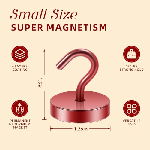 Image of Neosmuk Magnetic Hooks Steel Tube Design for Cruise,130lb+ Red,10 Pack | Cruise Ship Essentials,Heavy Duty Magnett Hooks for Cabins, Refrigerator, Grill, Hanging, and Travel Extra Strong Must-Haves