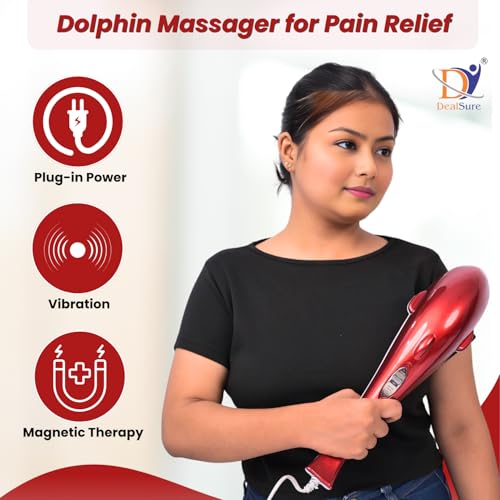 Image of Dealsure Dolphin Massager for Pain Relief - Handheld Dolphin Massager with Vibration & Infrared Therapy - Plug-in Full Body Massager for Stress Relief - Magnetic Therapy for Men & Women (Multicolour)