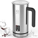 ERKIU Milk Frother, Electric Milk Steamer Stainless Steel, 4 in 1 Automatic Hot and Cold Foam Maker with Buzzer Reminder for Coffee, Latte, Cappuccinos, Macchiato, Hot Chocolate Milk
