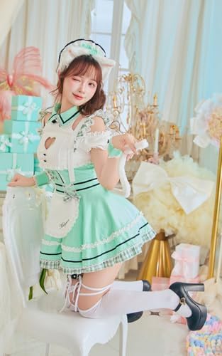 [Malymoon] コスプレ メイド ウエイトレス アニマル 動物 キャット 猫 ねこ ネコ耳 猫耳 パステル グリーン 緑 マカロン 衣装 仮装 マリームーン 8点セット 10219-2 詳細画像5