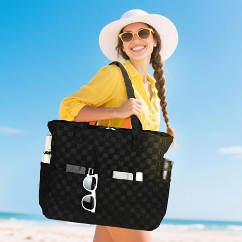 Image of LEDAOU Large Beach Tote Bag Women Waterproof Sandproof Zipper Beach Tote Bag for Pool Gym Grocery Travel with Wet Pocket | Sandproof