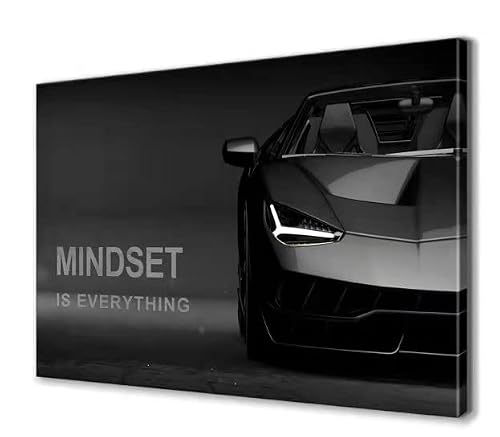 KAWAHONE Motivational Canvas Wall Art Lamborghini Posters Prints Mindset is Everything-Office Decor Motivational Wall Art Canvas Print Inspirational Quote Easy to Hang- 12" Wx18 H