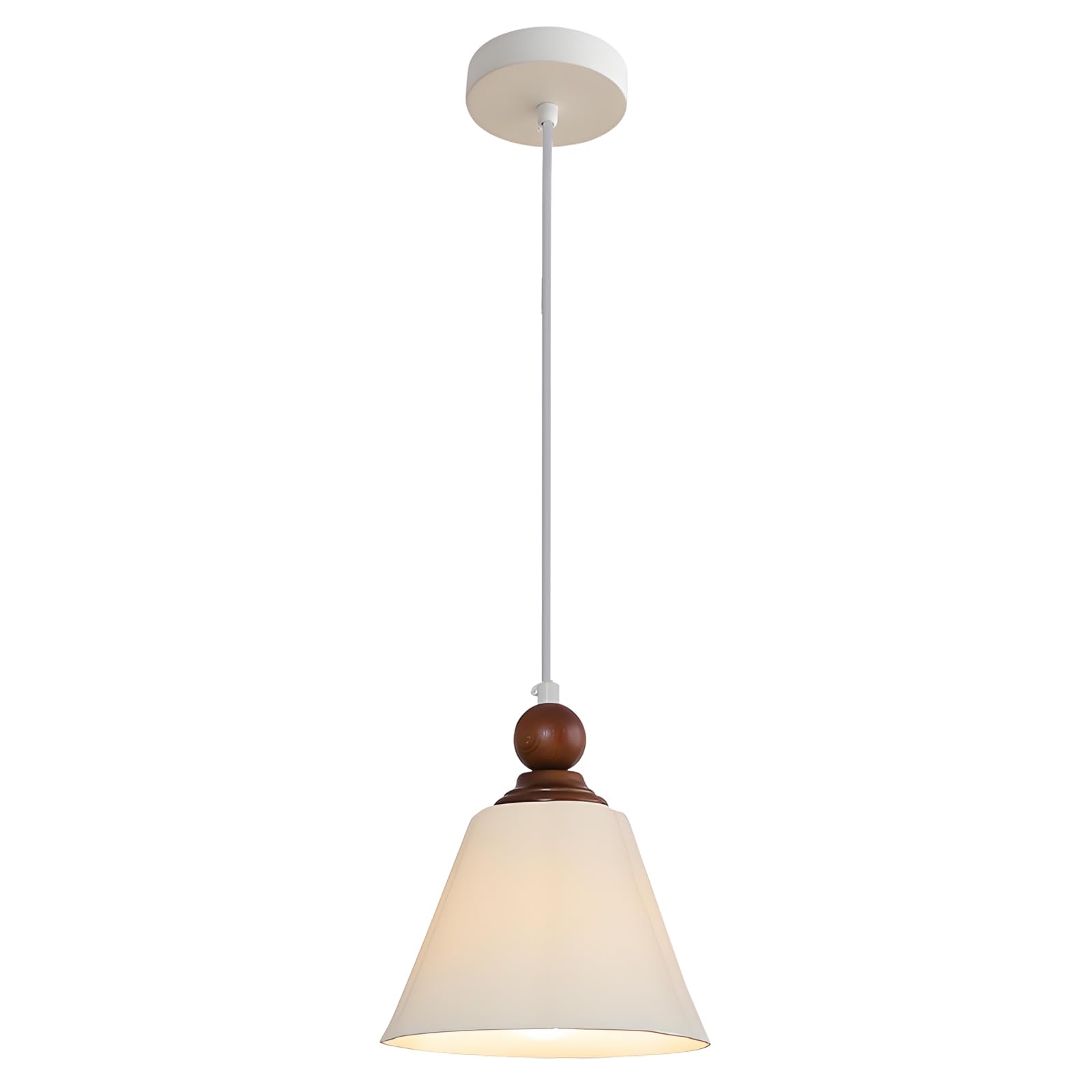 YNVIOZM Vintage Ceramic Pendant Light with Solid Wood Finish and White Ceramic Shade, Hardwired Hanging Ceiling Lighting Fixture, for Farmhouse Kitchen Island Bedroom Dining Room
