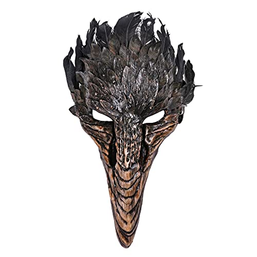 ILOVEMASKS Halloween Costume Raven Mask / Crow Mask with Feather Masquerade Cosplay, Venetian Mardi Gras Prom Ball Party Headdress Dress Up Costume Mask Long Nose Bird Beak Raven Crow Skull Medieval Plague Doctor Masquerade Cosplay - Brown Black