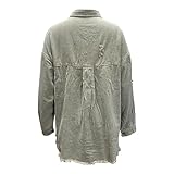 Damen Jacke Gewaschene und abgenutzte Damen-Jeansjacke mit rauen Kanten und lockerem Große Größe Damen (Green, XL)