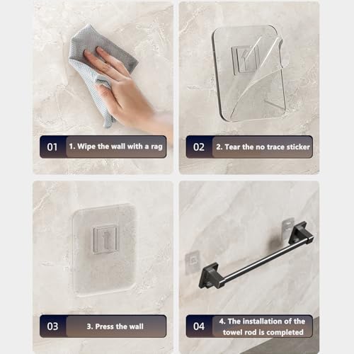 Toallero Autoadhesivo de Pared con Ganchos sin Perforaciones para baño y Cocina, diseño Elegante en Negro, Resistente y fácil de Instalar (30 cm, Negro)