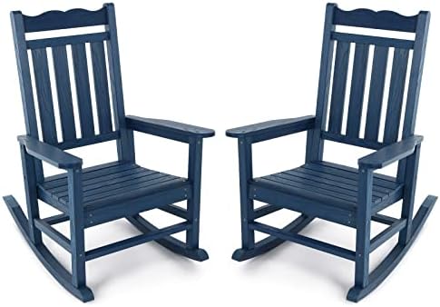 Stoog All-Weather Patio Rocking Chairs Set of 2, Outdoor Rocking Chair with 400 lbs Support, Porch Rocker, Rocking Chairs for Porch, Backyard, Garden and Deck, Blue