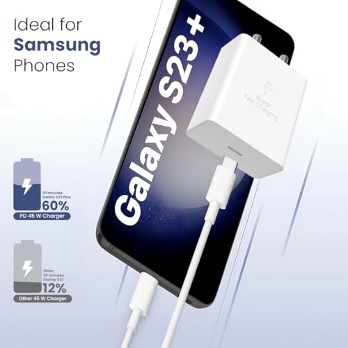 Image of 45W Super Fast Charger Compatible with Samsung Galaxy S24 /S23 /S22 /S21 /S20 (Ultra /Plus /Fe), Note 20 /20+ /10(All Series), Z Fold /Flip /S /A /F /M Series | Type C PD 3.0 Charger Adapter, White