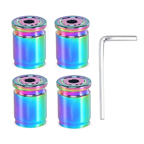 4 Pcs Couvercle de Valve Colorés, Couvercles de Valve de Voiture Antivol Bouchons de Valve Capuchon de Valve Auto avec Clé Hexagonale pour SUV Vélo Camion Moto Valve Universel Cover