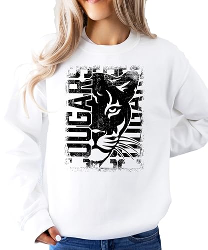 Olive Loves Apple Distressed Cougars Unisex Sweatshirt for Adults, Teens & Kids School Sports Team Pride Sweater