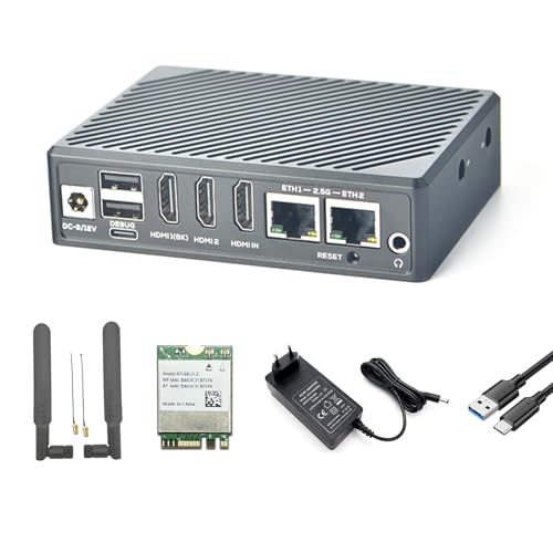 youyeetoo FriendlyElec NanoPC-T6-LTS Mini routeur d'ordinateur Dual 2.5G Ethernet, RK3588-8/16 Go de RAM, PCIe 3.0, OpenWrt, Open Source Smart IoT, pour NAS/routeur de voyage (16 Go + 64 Go, kit Wi-Fi