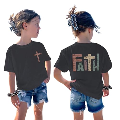 Image of Jesus Shirt for Girls Christian Faith Tshirts Kids Cute Bible Verse Graphic Tees Inspirational God Religious Clothes