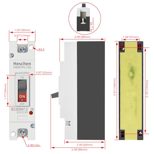 Heschen DC Molded Case Circuit Breaker MCCB, 1 Poles, DC 250V, Photovoltaic Circuit Breaker - Image 4