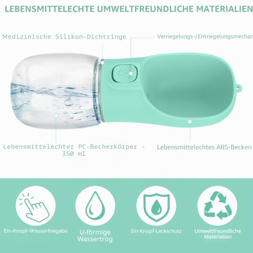UTOCLEC Trinkflasche Hunde für Unterwegs, 350Ml Auslaufsicherer Trinknapf für SpaziergäNge mit dem Hund, Wandern und Outdoor-AktivitäTen (Grün)