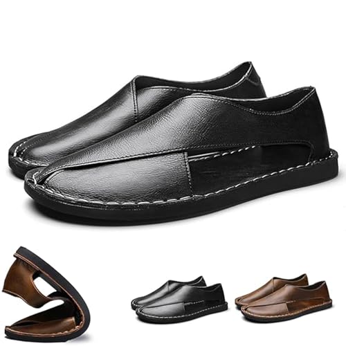 Soulario Leather Sandals for Men, Mens Dress Sandals, Comfy Summer Outdoor Walking Shoes, Brown/Black