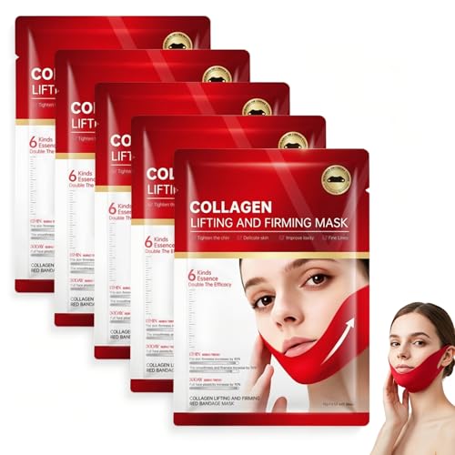 5er Set Doppelkinn Maske Kinnmaske V Line Design Halb Gesicht Wiederverwendbar Elastisch Face Lifting Mask für Jawline Straffen für Zuhause Anwendung