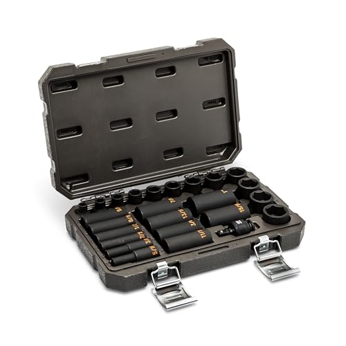 Image of GEARWRENCH 25 Piece 3 /8 inch Drive 6 Point SAE Hi-Viz Standard & Deep Impact Socket Set | 84919H