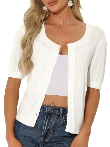 Image of Allegra K Short Sleeve Cardigan for Women's Casual Crochet Knit Button Up Bolero Sweater Tops